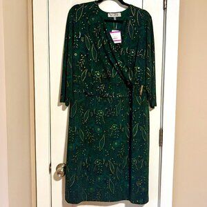 Kasper embelllished floral-print faux-wrap dress NWT green 2X